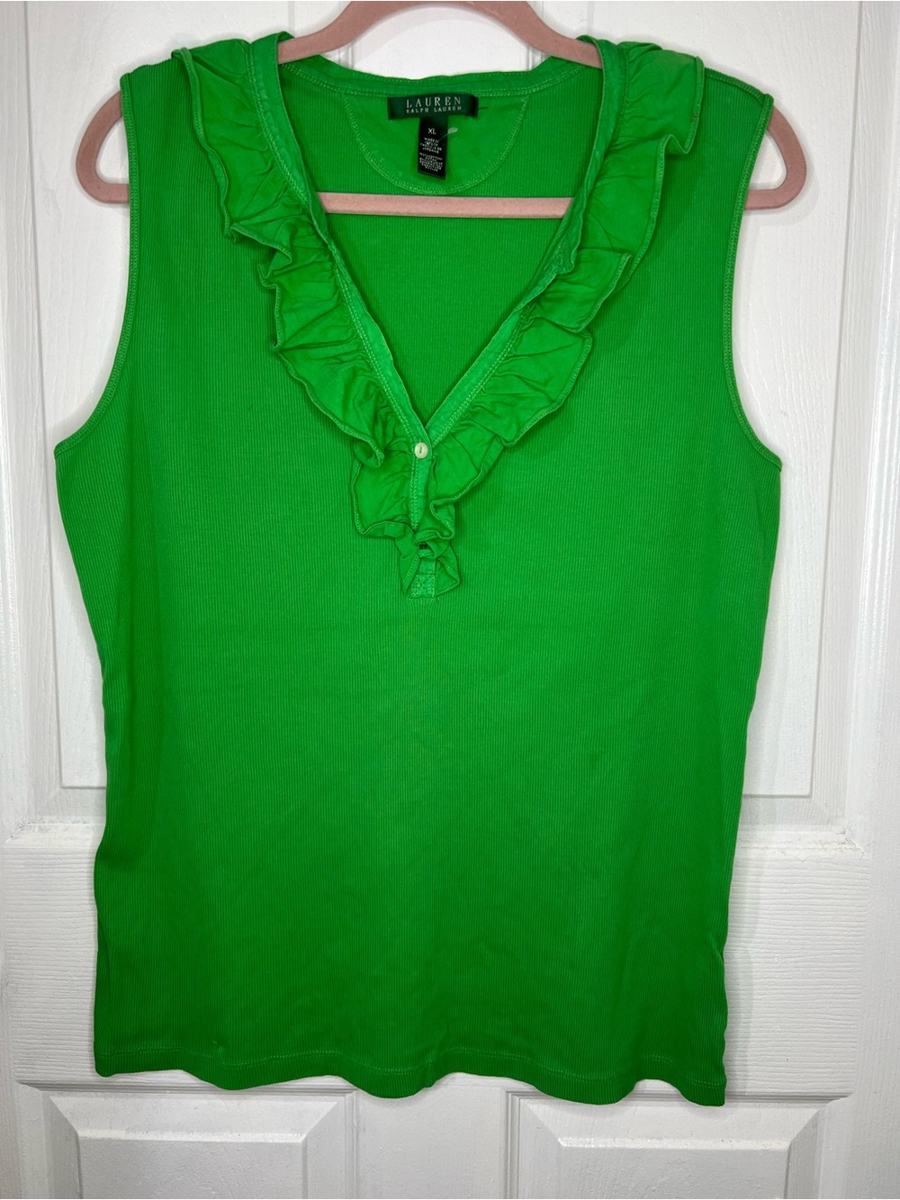 Ralph Lauren Bright Green Ruffle V-Neck Sleeveless Tank